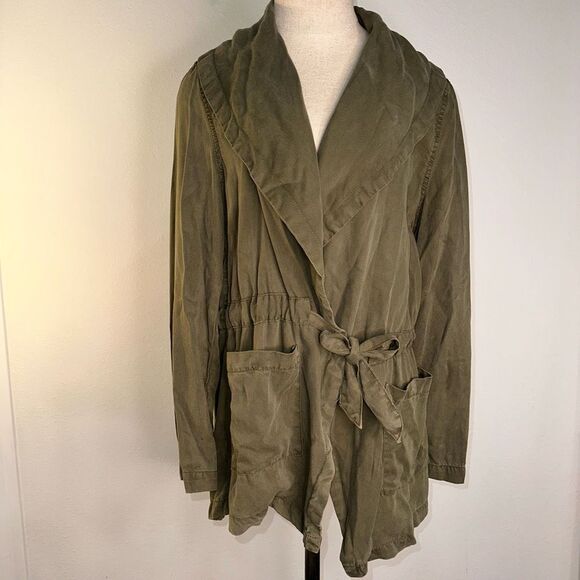 Nanette Lepore Womens Lyocell Army Green Military Jacket Medium Drape Front - Picture 2 of 11